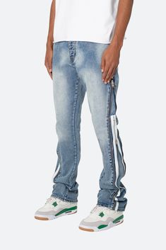 the B574 Zipper Denim are designed with our new B fit, which is relaxed through the thigh and features a slight flare at the leg opening and is constructed from medium washed blue denim, panelling at the inseam and outseam from contrasting denim for a slight flare, and finished with a exposed zipper details at the outseam. details flare at leg opening 100% cotton model is 6’1, 140 lbs and wears a size 30 Medium Wash Bottoms With Zipper For Streetwear, Blue Denim Jeans With Zip Fly, Mid-rise Jeans With Zipper Closure For Streetwear, Blue Cargo Jeans For Streetwear With Zip Fly, Dark Wash Jeans With Zipper For Streetwear, Denim Bottoms With Zipper Closure For Streetwear, High-rise Jeans With Zipper For Streetwear, High Rise Jeans With Zipper For Streetwear, High-rise Jeans With Zipper Closure For Streetwear