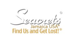 the secrets jamaica usa find us and get lost logo is shown in gold on a white background