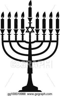 a black and white silhouette of a menorah or chandelier with candles