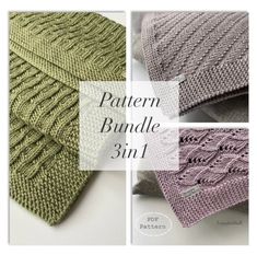 three different knitted scarves with text that reads pattern bundle 3 in 1