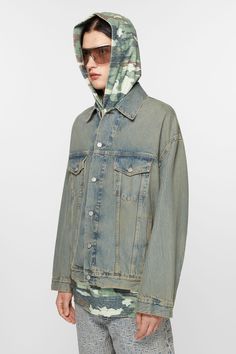 Denim jacket is cut to an oversized unisex fit with dropped shoulders, extra long sleeves and a hip length. Crafted from non-stretch denim in a blue/beige wash. FN-UX-OUTW000042 Oversized Washed Denim Jacket For Streetwear, Oversized Acid Wash Denim Jacket For Streetwear, Oversized Faded Denim Outerwear, Oversized Faded Denim Jacket, Suit Jacket Dress, Denim T Shirt, Oversized Denim Jacket, Extra Long Sleeves, Wardrobe Style