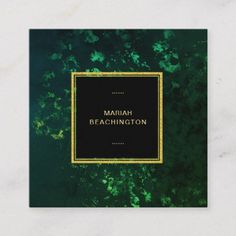 a green and gold business card with the words maha beachington on it's front