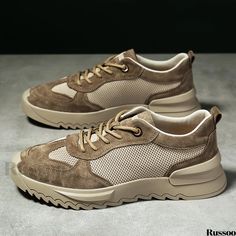 Russoo - High-Quality Mens Breathable Sneakers: Comfortable Casual Footwear for Outdoor Walking and Sports Training Casual Brown Mesh Sneakers, Breathable Khaki Sneakers For Outdoor Activities, Casual Breathable Khaki Sneakers, Casual Brown Breathable Sneakers, Casual Mesh Sneakers For Outdoor Activities, Casual Sneakers For Outdoor Activities, Casual Brown Sneakers For Outdoor Activities, Sneakers Comfortable, Casual Footwear