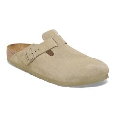 Boston Suede Leather Faded Khaki | BIRKENSTOCK Khaki Birkenstock, Birkenstocks Outfit, Birkenstock Boston Suede, Boston Clog, Suede Coat, Sneaker Slippers, Birkenstock Boston, Clarks Originals, Trainer Boots