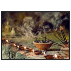 "Burning aromatic incense sticks inside temple. Incense for praying Buddha or Hindu gods to show respect. FREE Shipping on ART: https://brightwatersstudios.com/ For more information about the materials go to (https://brightwatersstudios.com/pages/art-materials) This product is made especially for you as soon as you place an order, which is why it takes us a bit longer to deliver it to you. Making products on demand instead of in bulk helps reduce overproduction, so thank you for making thoughtful purchasing decisions! Image by Radiokafka / Shutterstock Artwork is printed on:  Museum-Quality Matte Paper Wooden Framed Poster Our ready-to-hang wooden framed posters are sturdy, durable, and ready to hang instantly! The poster is made on our master's edition, archival museum-quality paper. It i Show Respect, Burning Incense, Stuck Inside, Natural Aging, Calcium Carbonate, Incense Sticks, Brown Wood, Free Paper, Paper Size