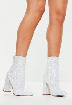 Glitter Ankle Boots, White Heel Boots, White Ankle Boots, Dr Shoes, Glitter Boots, Fancy Shoes, Cute Heels, Girly Shoes, Glitter Shoes