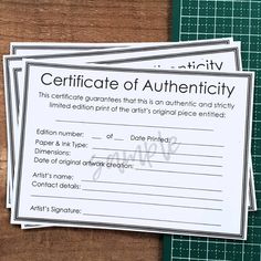 two certificates with the words, certificate of authenticity on them