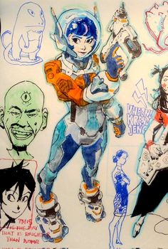 an image of some anime character sketches