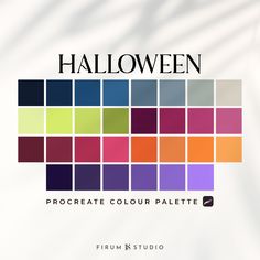 the color scheme for halloween is shown in shades of purple, orange and green