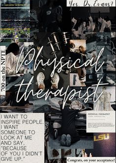 a collage of photos with the words physical therapy on it and images of people