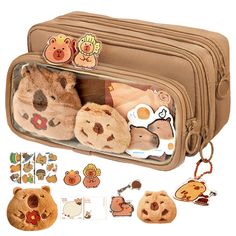 a teddy bear and other items in a bag