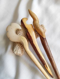 The set of wooden hairpins.  The set of three hairsticks hand carved from yellow acacia wood. Covered with teak oil. Very interesting and unusual wood. One of the pins is supplemented with a top made of epoxy resin. Hairpins of different sizes. Length 4.33 - 5.11 inches (11cm - 13 cm.) The set of two hairpins: The set of two hairpins hand carved from apricot wood. Covered with Danish oil. Length - 5.7 and 6.69 inch (14,5 and 17 cm.) Creation process: My products are 100% handmade. I process a pi Yellow Acacia, Hair Decor, Teak Oil, Danish Oil, Wooden Ornament, Wooden Ornaments, Hair Ornaments, Hair Sticks, Wooden Jewelry