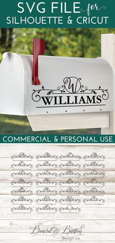 a white mailbox with the name william's on it, and an image of a