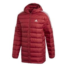 adidas Winter Long Cap Down Jacket Male Red GH4606 (Men's) Plain Hoodies, Casual Jackets, Hooded Parka, Adidas Sport, Coach Jacket, Down Parka, Parka Jacket, Duck Down, Red Jacket