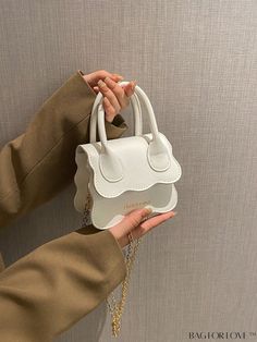 BagForLove - Chic Mini Square Bag with Scalloped Flap Detail - Fashionably Compact Trendy White Pouch Satchel, Trendy White Pouch Bag, Trendy White Satchel For Gift, Trendy White Satchel As A Gift, White Satchel With Mobile Phone Bag As Gift, Cute White Satchel With Double Handle, Cute White Double Handle Satchel, White Double Handle Satchel As Gift, White Crossbody Satchel With Single Handle