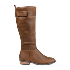 The perfect wardrobe staple, the Lelanni by Journee Collection. This wide-calf boot features supple vegan leather and a zipper at the side for easy on-off. A 4 mm true comfort foam footbed offers the perfect amount of cushion, and a strap accent adds a sophisticated finish.Features: ComfortClosure Type: ZipperFootwear Technology: Memory Foam InsoleShaft Circumference: 16 InchesBoot Shaft Height: 14 InchesShoe Heel Height: 1 1/2 InchesUpper/Outer Base Material: 100% PolyuretheneShoe Lining Mater… Brown Wide Calf Knee-high Boots For Riding, Brown Knee-high Riding Boots For Fall, Brown Wide Calf Boots For Riding, Wide Calf Knee-high Riding Boots, Wide Calf Fall Boots With Buckle Closure, Knee-high Riding Boots With Buckle Closure, Brown Knee-high Moto Boots For Workwear, Brown Wide Calf Boots With Buckle Closure, Fall Riding Moto Boots Medium Width