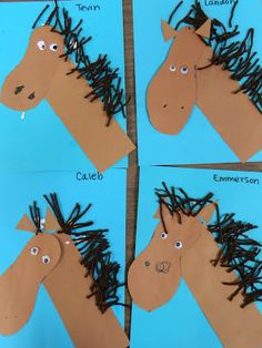 four pictures of horses made out of paper with the words, cause and emmerson on them