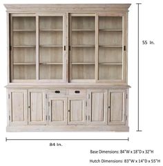 the measurements for an old style bookcase with glass doors and drawers on each side