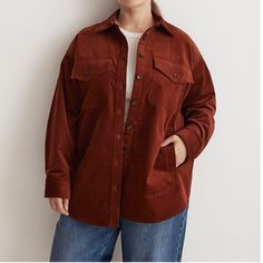 Size Small, But Oversized Tags On, Excellent Condition Color Is Dark Reddish Orange, More Similar To Stock Photo Than My Attached Photos Item Nn194 Plus Corduroy Twill Oversized Shirt-Jacket Details/Plus-Corduroy-Twill-Oversized-Shirt-Jacket-Nn194.Htmlhttps://Www.Madewell.Com/Plus-Corduroy-Twill-Oversized-Shirt-Jacket-Nn194.Htmlnn194 $118.00 Sorry! This Item Was So Popular, It Sold Out. Crafted Of Weighty Corduroy Twill, This Superoversized Shirt-Jacket Has Welt Pockets And A Curved Shirttail Hem. The Perfect Easy-To-Throw-On Layer To Add A Little Texture To Any Look. Oversized Fit. Hip Length: Designed To Hit At High Hip Or Below; Tuckable. Body Length From High Point Of Shoulder: 34". Madewell Corduroy Jacket, Everyday Long Sleeve Outerwear With Corduroy Collar, Oversized Corduroy Button-up Shacket, Oversized Fall Utility Jacket For Everyday, Oversized Everyday Utility Jacket For Fall, Oversized Utility Jacket For Everyday In Fall, Oversized Button-up Outerwear With Corduroy Collar, Oversized Button-up Fall Utility Jacket, Oversized Button-up Utility Jacket For Fall