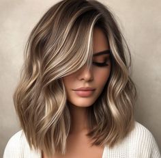 Mid Length Hair Side Parting, Choppy Layered Haircuts For Medium Hair Wavy, Medium Lob Haircut With Layers, Long Bob Haircuts Side Part, Light Brown Hair With Blonde Highlights Medium Shoulder Length, Lob Side Part, Balayage Hair Shoulder Length, Shoulder Length Highlights, Shoulder Length Hair Side Part