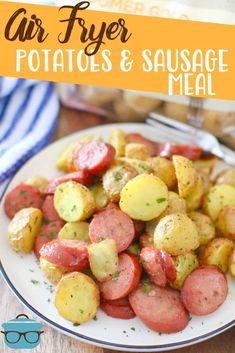 air fryer potatoes and sausage meal on a plate