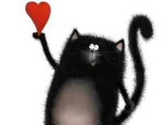 a black cat holding a red heart in it's paws with the caption i love you