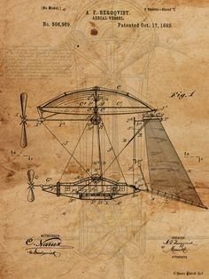 an old paper drawing of a small airplane