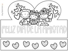 a coloring page with two hearts and the words feliza de la amstraa