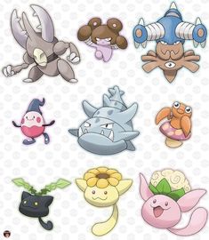 several different types of pokemon stickers on a white background