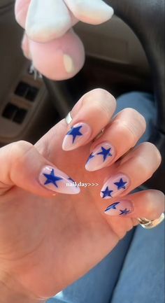 Blue Star Nail Designs, Blue Nails Stars, Blue Star Nails Acrylic, Blue And Silver Star Nails, Royal Blue Star Nails, Blue Star Nails, Royal Blue Nails Designs, Star Nail Designs, Royal Blue Nails