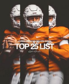 two football players in orange uniforms with the words top 25 list