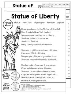 the statue of liberty worksheet