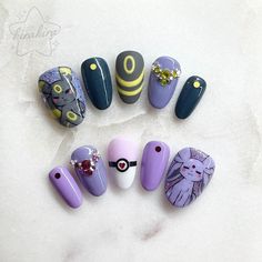 All Posts • Instagram Nail Designs Pokemon, Umbreon Nails, Pokemon Inspired Nails, Stardew Valley Nails