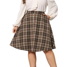 A plus-size brand inspired by the needs of its customers. It can match you to various occasions, with the proper tailoring to show your perfect curve and the comfortable fabrics enable you a pleasant experience. Classic plaid pattern(Cotton blended fabric), Solid color(Polyester fabric), suitable for spring/summer/fall. Occasion: Casual, Street, Dating, Christmas Party, Weekend Gathering, Holiday, Daily Wear, etc.Team yours with a chunky knit jumper and boots for a versatile work-to-weekend styl Plus Size Dark Academia Fashion, Plus Size Dark Academia, Plus Size Plaid, Plus Size Halloween Costume, Midi Skirt With Pockets, Chunky Knit Jumper, Dark Academia Fashion, Academia Fashion, Wrap Mini Skirt