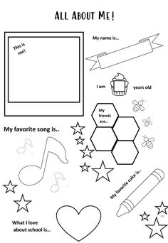 all about me worksheet for kids with pictures and words to color on the page