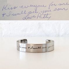 Custom Handwriting Cuff with the Writing or by DesignedToShineAcc Adjustable Engraved Stainless Steel Cuff Bracelet, Adjustable Personalized Cuff Bracelet For Everyday, Everyday Personalized Meaningful Cuff Bracelet, Personalized Everyday Meaningful Cuff Bracelet, Everyday Inspirational Personalized Cuff Bracelet, Personalized Inspirational Cuff Bracelet For Everyday, Adjustable Hand Stamped Cuff Bracelet For Personalized Gift, Hand Stamped Stainless Steel Bracelets As Personalized Gifts, Engraved Stainless Steel Cuff Bracelet Gift