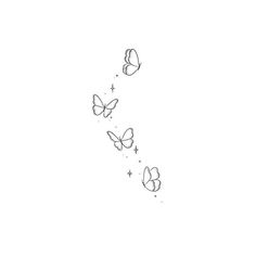 a line drawing of three butterflies flying in the sky with stars coming out of them