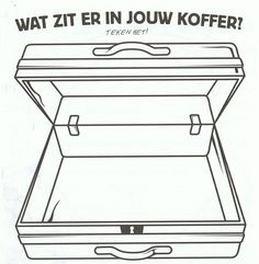 an open suitcase with the words wat zit er in jouw koffer?