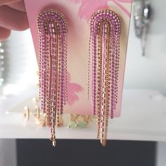 New Lovely Earrings Casual Or Dress Movable Multi Chain Dangle Earrings. Earrings Casual, Casual Earrings, Beaded Dangle Earrings, Lovely Earrings, Beaded Dangles, Pink Gold, Pink Rose, Chain Link, Pink And Gold