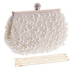 PRICES MAY VARY. 🔘Pearls Clutch - 7.48"L x 1.97"W x 4.33"H. Only suitable for small items, such as keys, cards, and lipsticks. And it is good to be party handbags and crossbody purses. PLEASE check your phone size carefully before purchasing. 🔘Clutch Material - Elegant artificial pearls, sparkly rhinestones, smooth satin lining, durable metal frame. 🔘Elegant Purse - The pearl beaded clutch was designed with a unique magnetic buckle, easy to open and off. Pearl color clutch can matches all the Clutch Evening Bags, Pearl Clutch Bag, Wedding Clutch Purse, Prom Bag, Prom Clutch, Beaded Clutch Purse, Beaded Clutch Bag, Pearl Clutch, Wedding Handbag