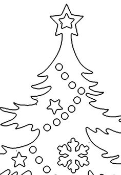 a christmas tree with stars and snowflakes on it, outlined in black and white