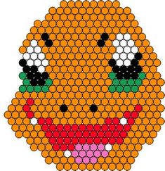 an orange smiley face made out of small round beads with different colors and black dots