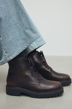 Boots With Laces, Ankle Combat Boots, Leather Lace Up Boots, Brown Ankle Boots, Wide Boots, Wide Fit Boots, Lace Up Ankle Boots, Sweaters And Jeans, Leather Lace