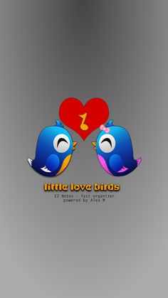 two blue birds sitting next to each other in front of a red heart with the number one on it