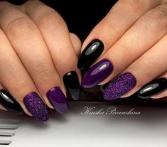 Purple Black And Silver Nails, Black And Purple Nails, Ongles Gel Violet, Unghie Sfumate, Purple Acrylic Nails, October Nails, Purple Nail, Cute Gel Nails, Trendy Nail