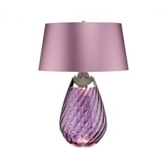 Large wavy textured blown glass table lamp. This dual-lit table lamp has a 4-way switch to light both the shade and the base. Size: 24" H x 13.75" W x 13.75" D, Shade Color: Off White Smooth Satin, Base Color: Plum/Polished Nickel | Everly Quinn Lena Table Lamp Glass / Metal / Fabric in White / Blue / Indigo | 29 H x 18 W x 18 D in | Wayfair Lampe Art Deco, Blue Table Lamp, Large Table Lamps, Fan Lamp, Traditional Lighting, Portable Light, Garden Lamps, Drum Shade