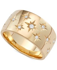 Light up your fingertips with this gleaming ring from Marchesa, featuring etched stars embedded with round-cut diamonds (1/6 ct. t.w.). Crafted in 18k white gold, yellow gold or rose gold. Star Wedding Band, Aesthetic Rings, Macys Jewelry, Gold Band Ring, Diamond Star, Star Wedding, Rose Gold Jewelry, Marchesa, Precious Gemstones