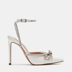 VIABLE White Rhinestone High Heels | Women's Designer Heels – Steve Madden Canada Branded Shoes For Men, Rhinestone High Heels, Steve Madden Store, Design Textile, White Rhinestone, Bow Design, Madden Girl, Designer Heels