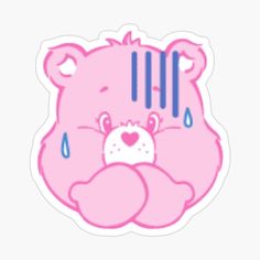 a pink teddy bear sticker with tears on it's face and the word i love