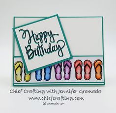 a happy birthday card with flip flops on the bottom and a handmade greeting